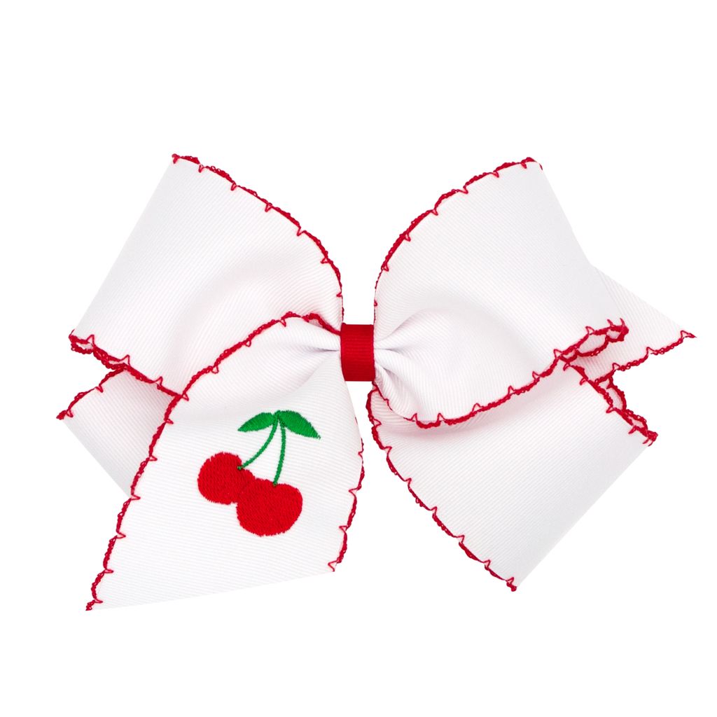 King Grosgrain Moonstitch Embroidered Cherry Girls Hair Bow