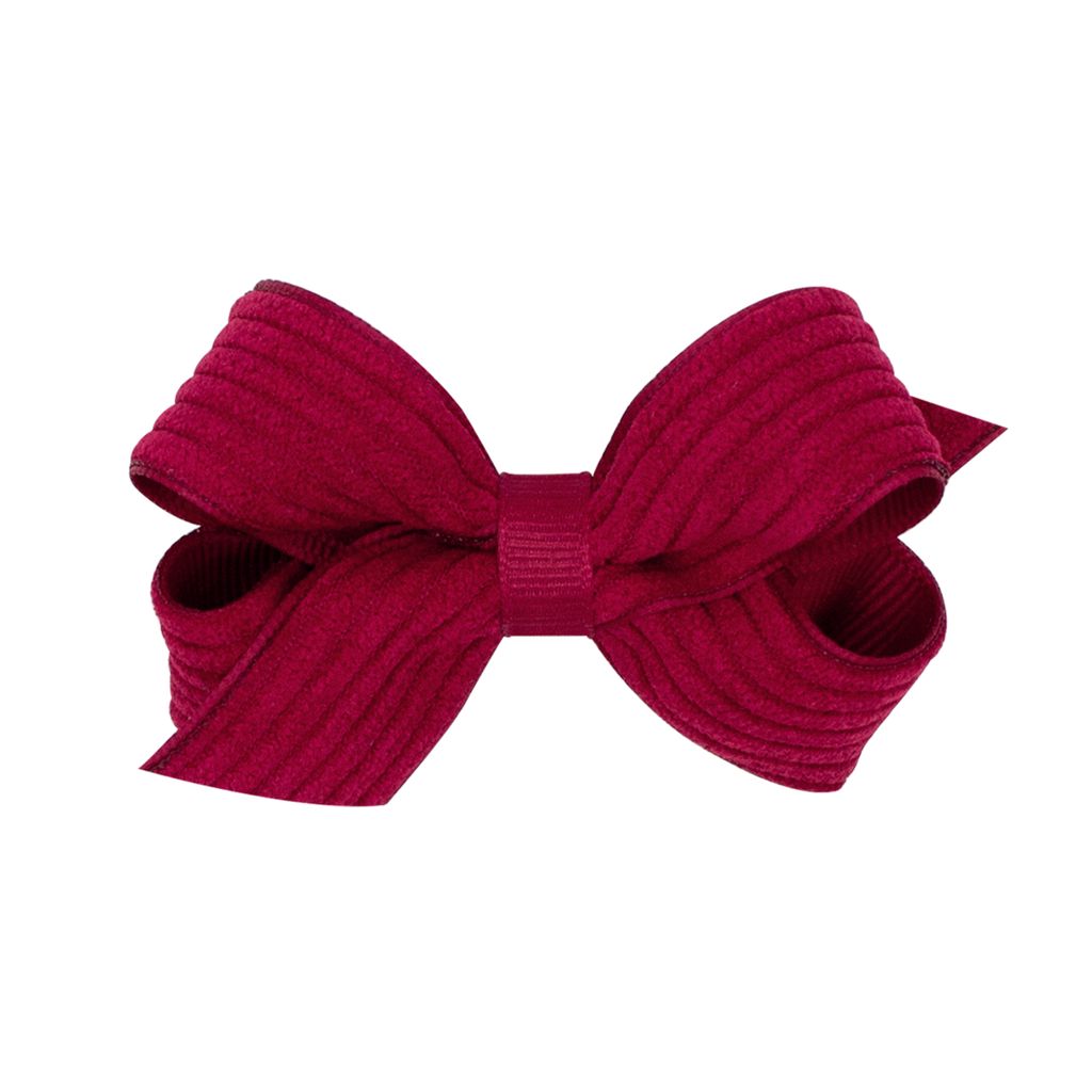 Mini Wide Wale Corduroy and Grosgrain Overlay Bows - CRANBERRY