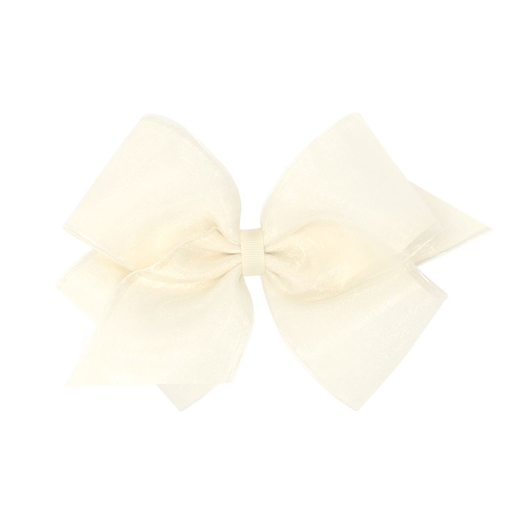 King Grosgrain With Organza Overlay Girls Hair Bow - ANTIQUE WHITE