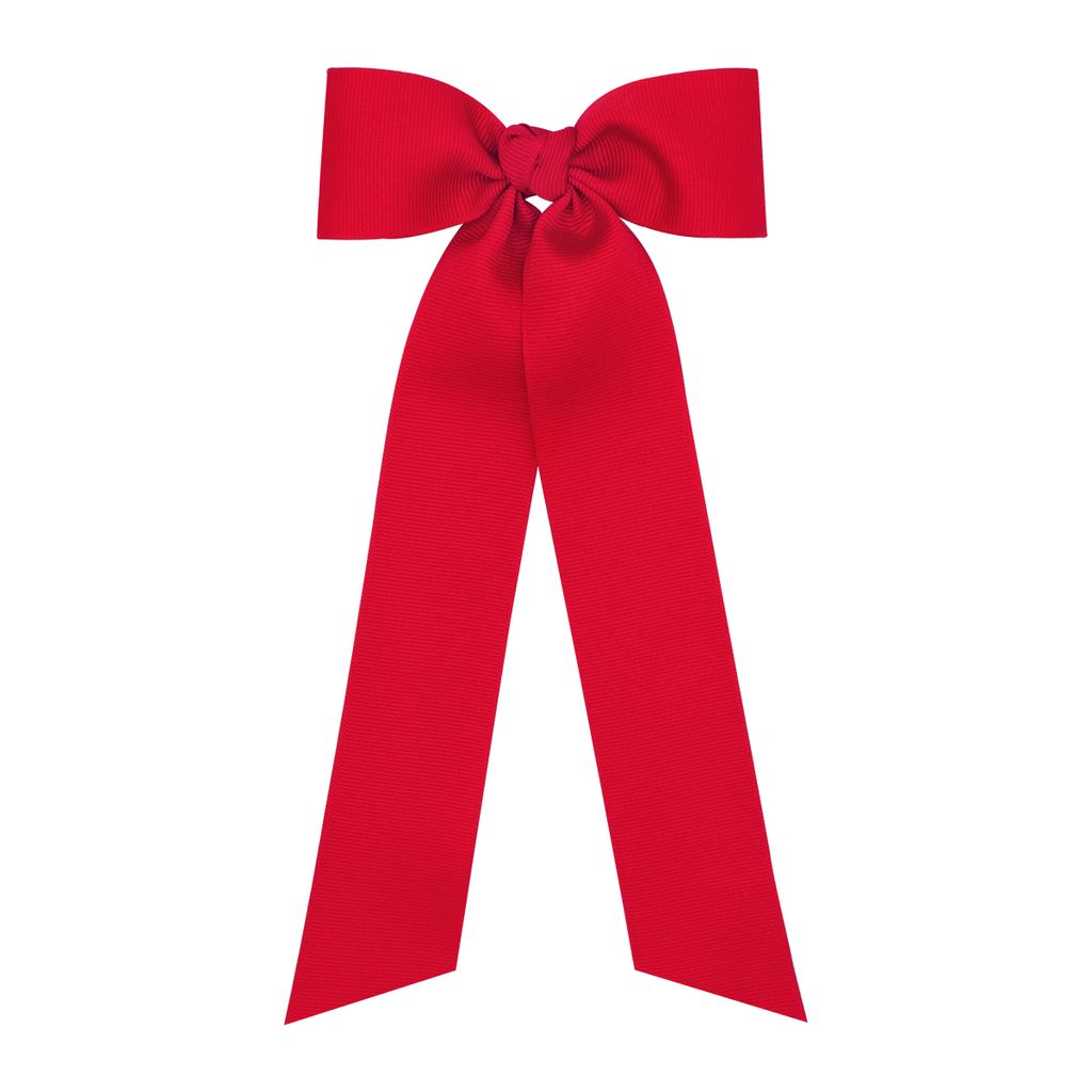 Medium Grosgrain Hair Bowtie with Knot Wrap and Streamer Tails - RED
