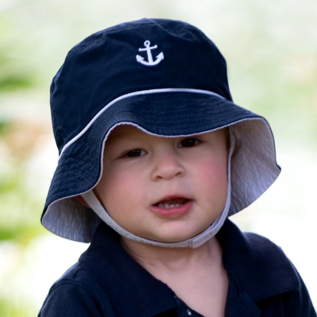 Reversible Boys Navy Blue With Anchor Bucket Hat
