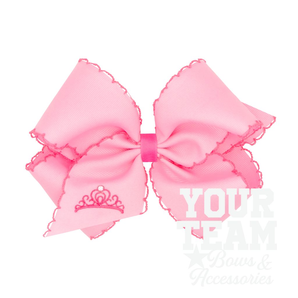 King Bow Embroidered Grosgrain Hair Bow with Moonstitch Edge - CROWN