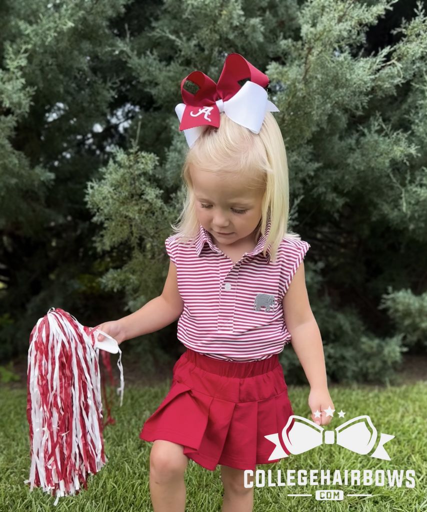 King Two-tone Grosgrain Hair Bow with Embroidered Collegiate Logo