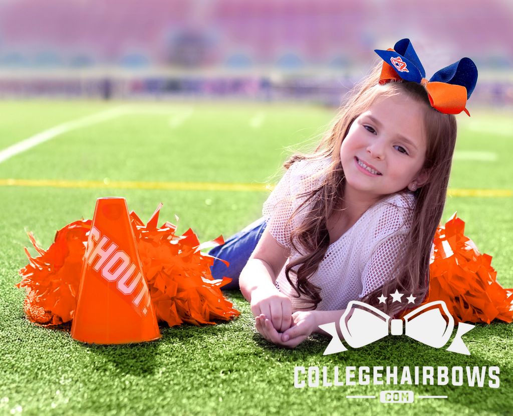 King Two-tone Grosgrain Hair Bow with Embroidered Collegiate Logo