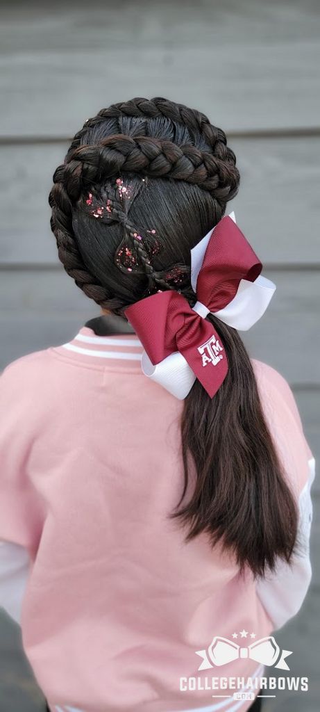 King Two-tone Grosgrain Hair Bow with Embroidered Collegiate Logo