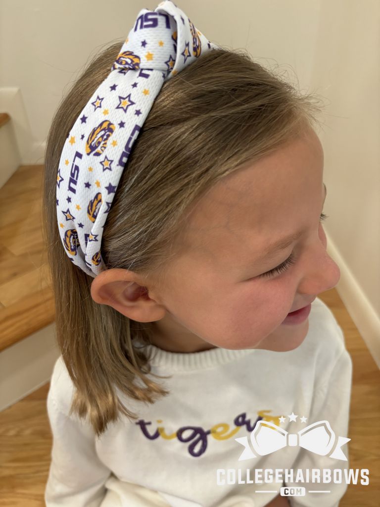 Signature Collegiate Logo Print Soft Ripple-Textured Knot Wrap Headband