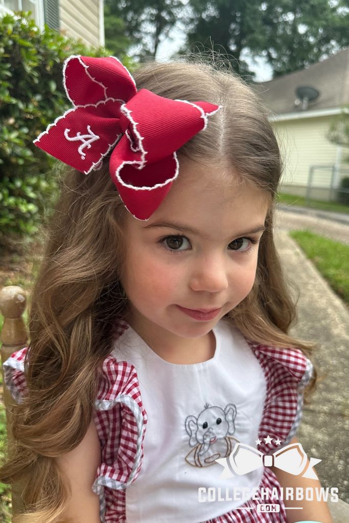 Medium Grosgrain Hair Bow with Moonstitch Edge and Embroidered Collegiate Logo