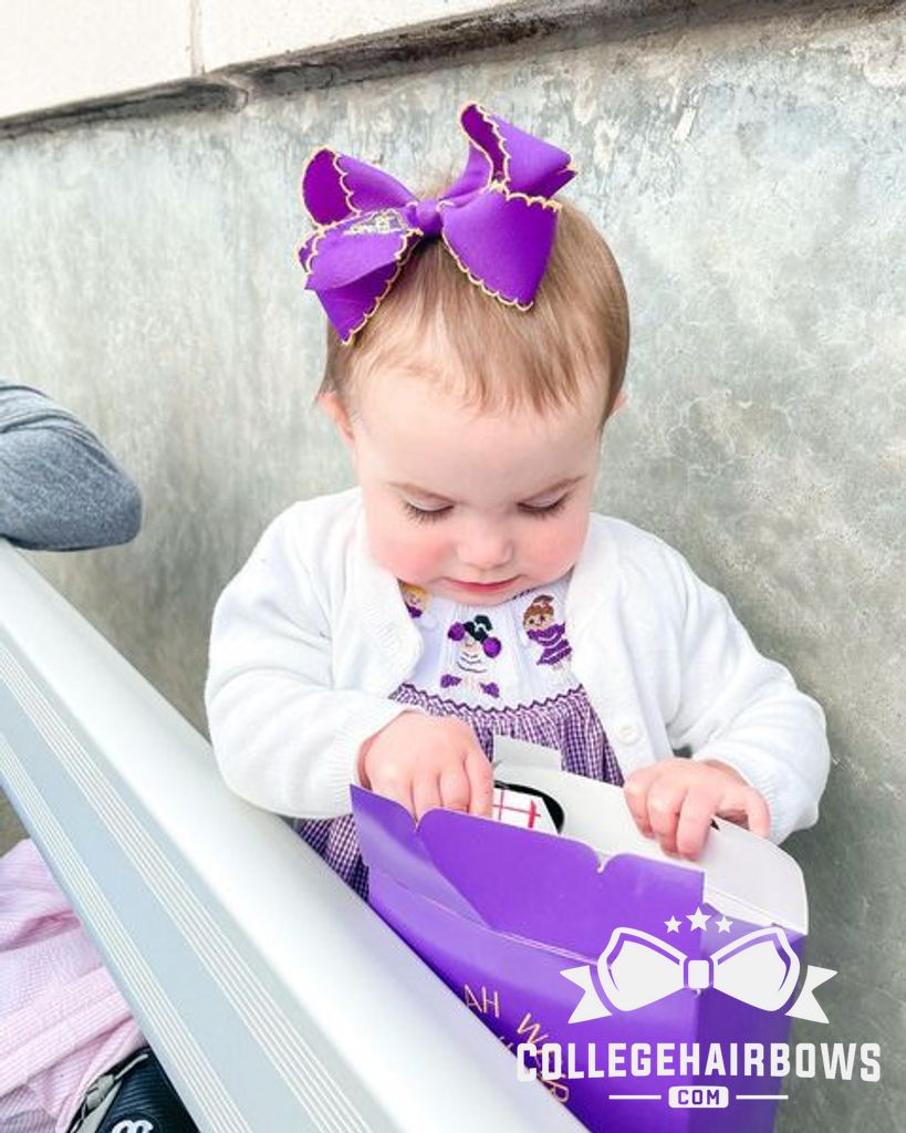 Medium Grosgrain Hair Bow with Moonstitch Edge and Embroidered Collegiate Logo