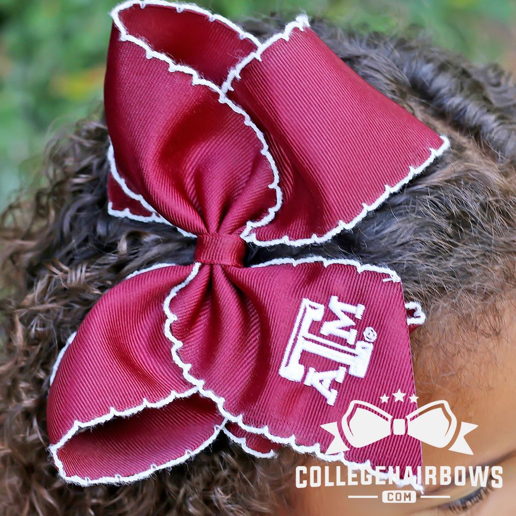 Medium Grosgrain Hair Bow with Moonstitch Edge and Embroidered Collegiate Logo