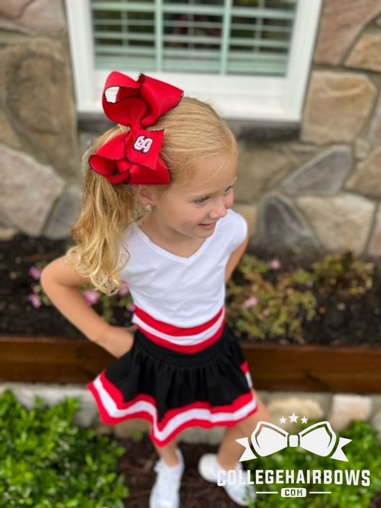 King Grosgrain Hair Bow with Moonstitch Edge and Embroidered Collegiate Logo
