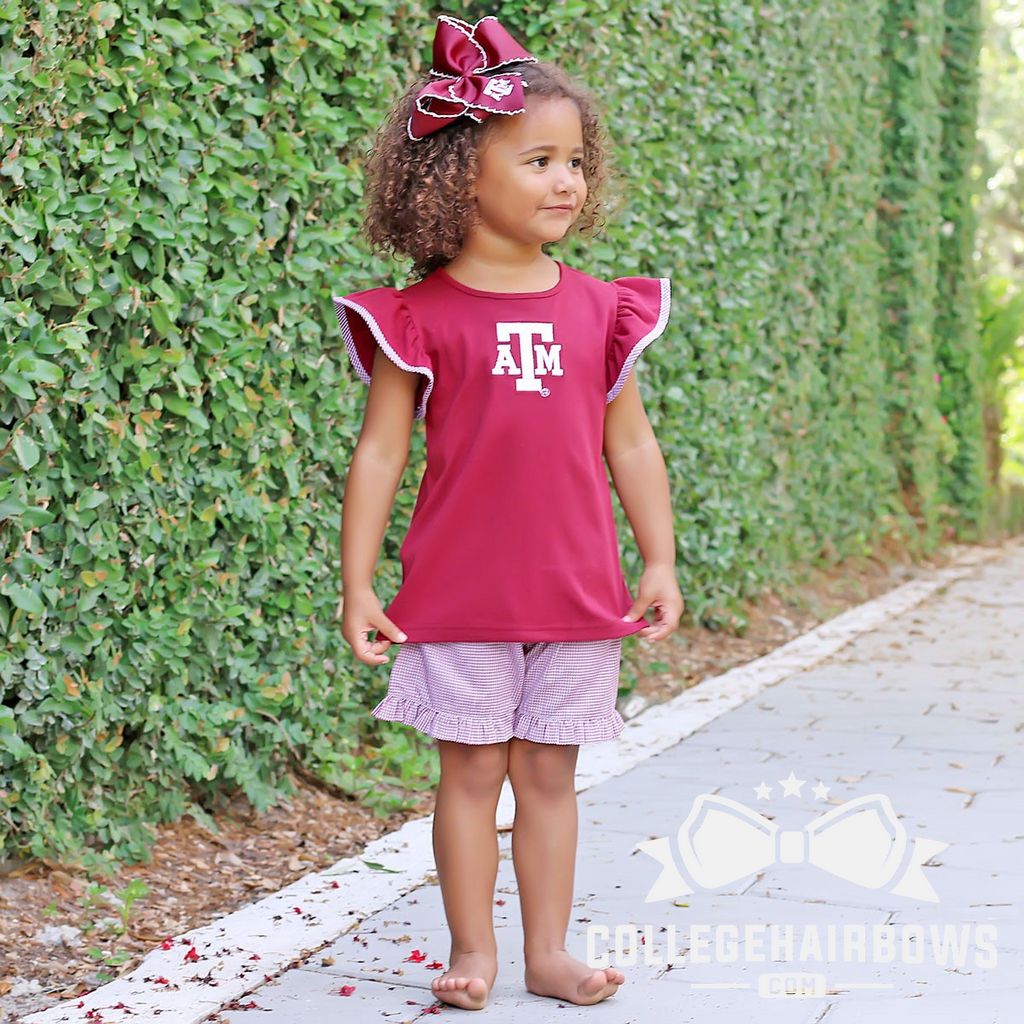King Grosgrain Hair Bow with Moonstitch Edge and Embroidered Collegiate Logo