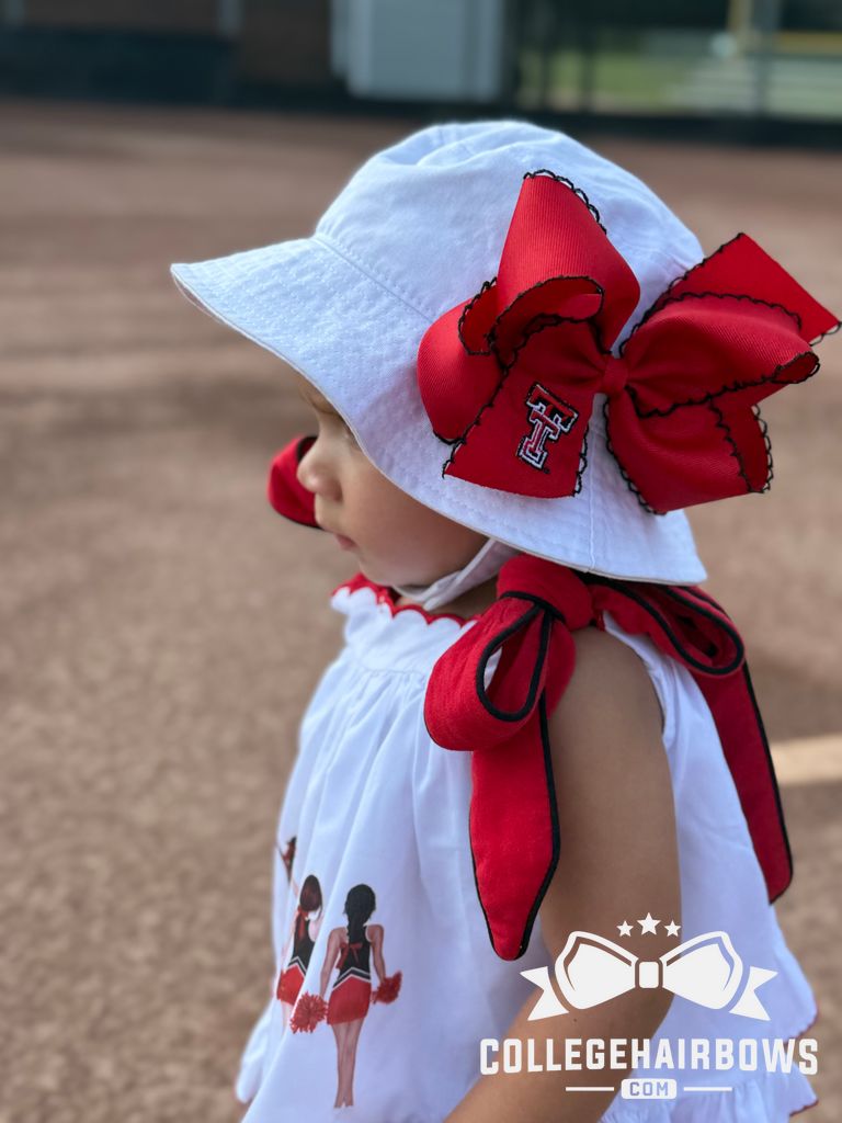 King Grosgrain Hair Bow with Moonstitch Edge and Embroidered Collegiate Logo