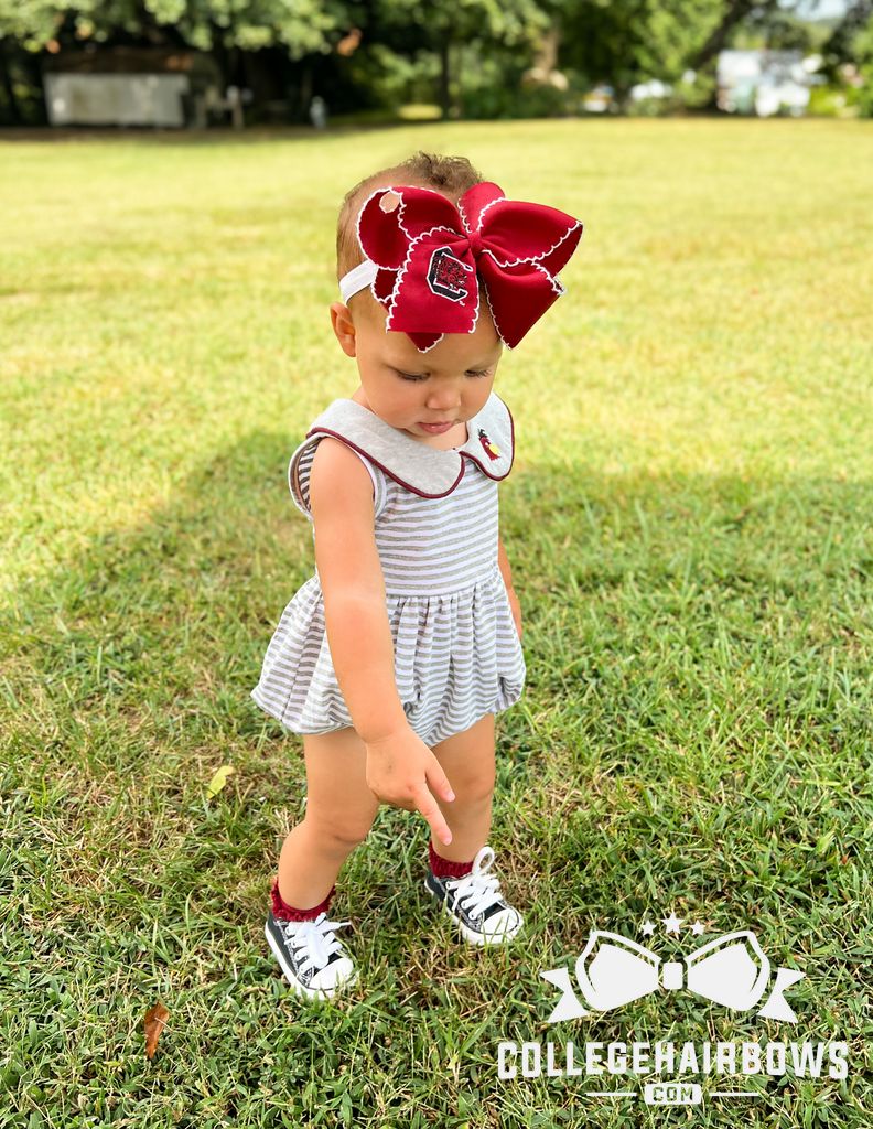 King Grosgrain Hair Bow with Moonstitch Edge and Embroidered Collegiate Logo