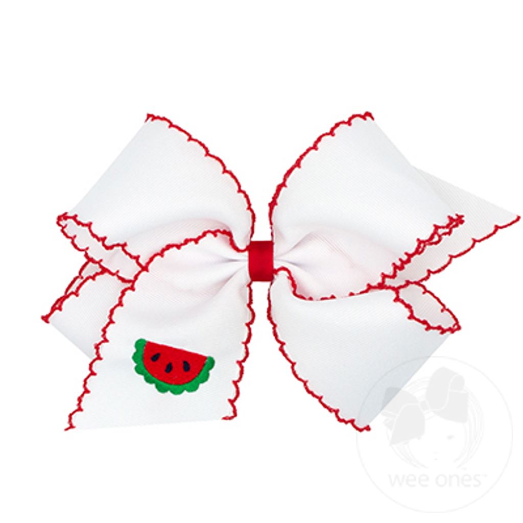 King Grosgrain Moonstitch Embroidered Red Watermelon Girls Hair Bow