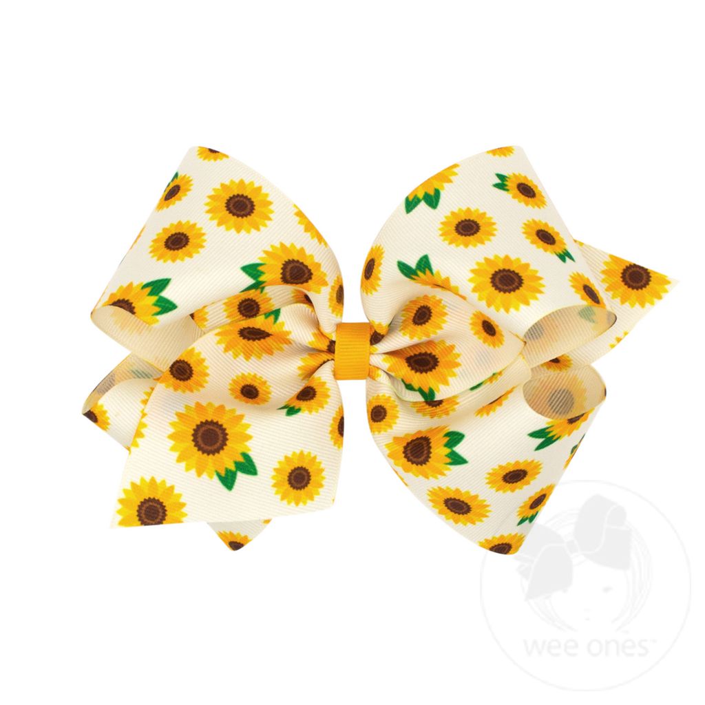 King Harvest-Themed Print Grosgrain Bow, Sunflower - SUN