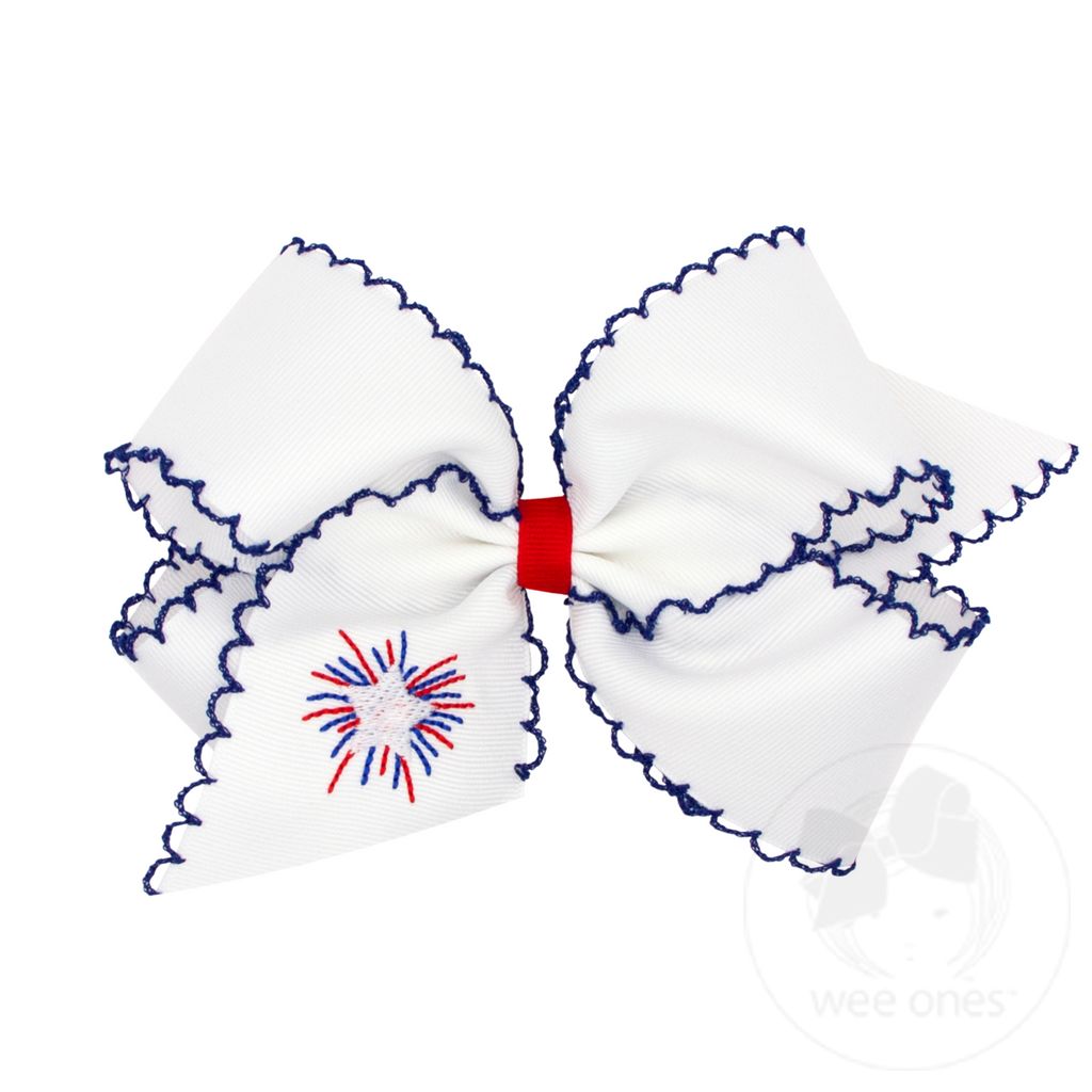 King Grosgrain Firework Embroidered Girls Hair bow with Moonstitch Edging - FIREWORKS