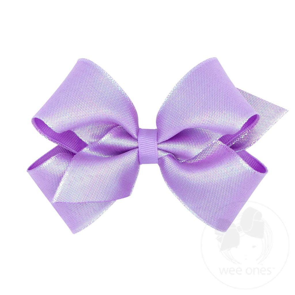 Medium Iridescent shimmer and Grosgrain Overlay Girls Hair Bows - LT ORCHID