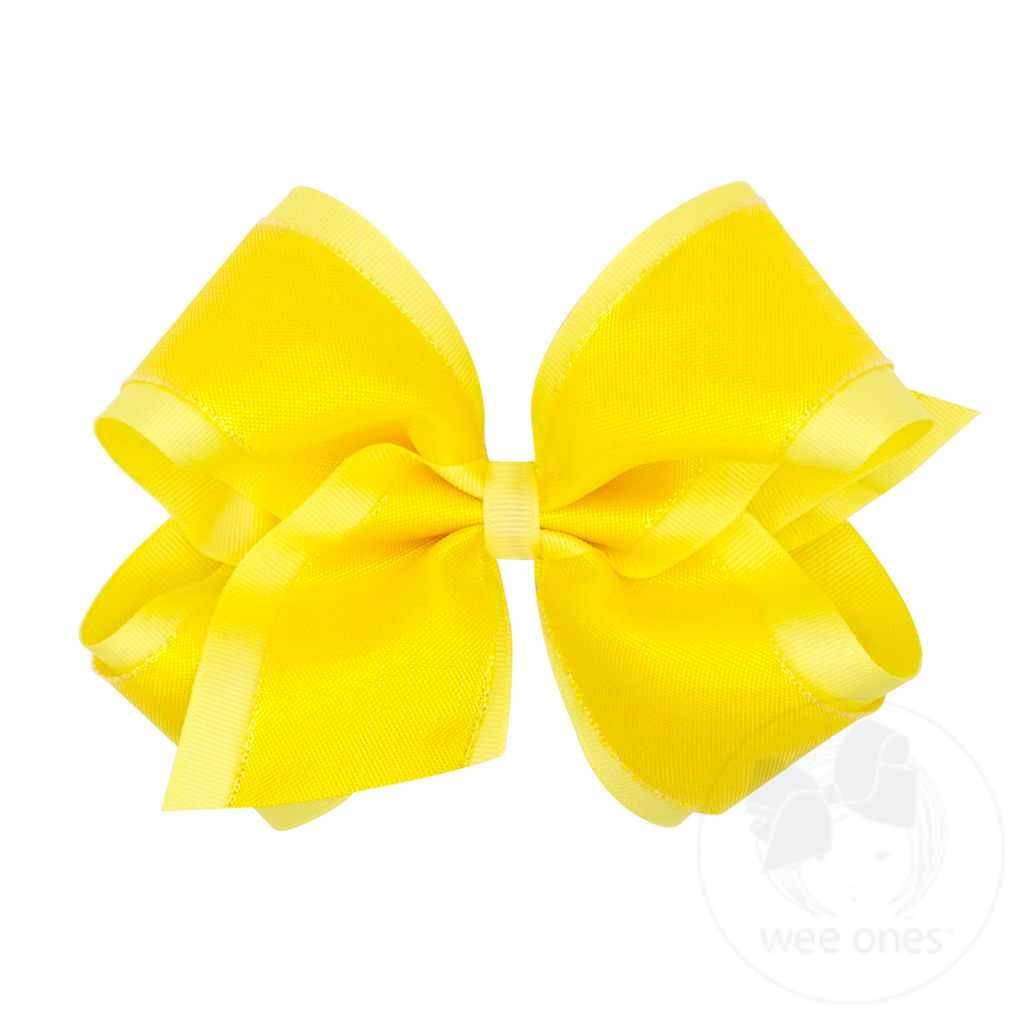 King Iridescent shimmer and Grosgrain Overlay Girls Hair Bows - LT YELLOW
