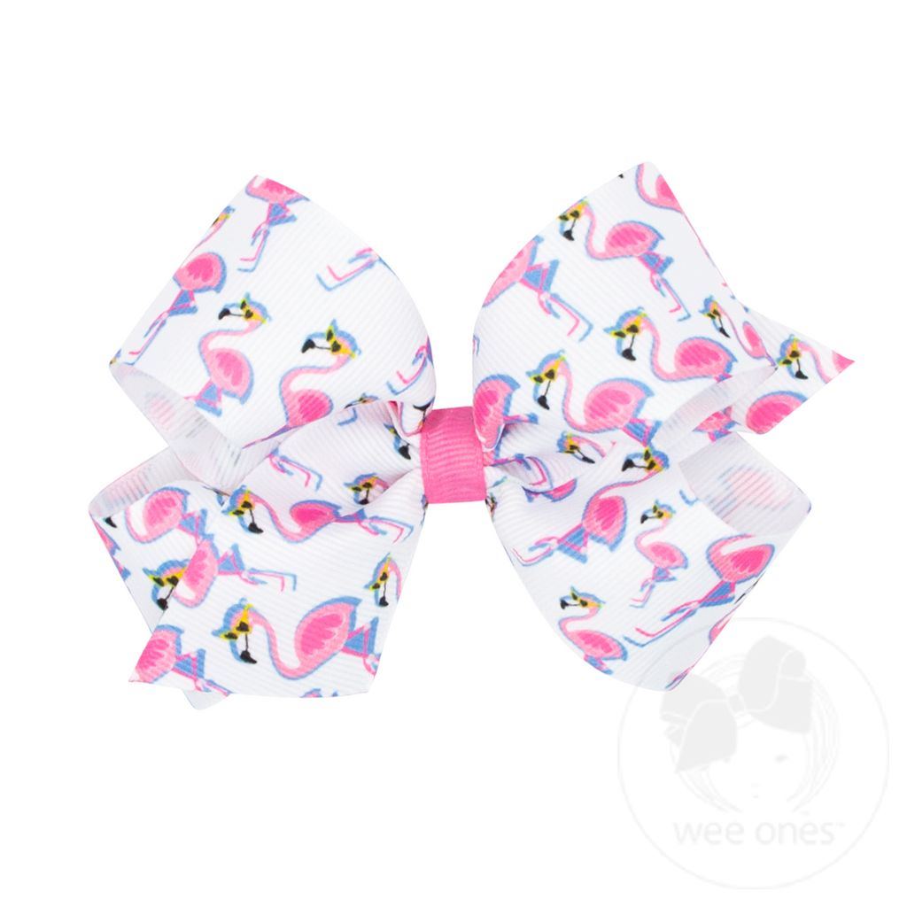 Medium California Dreamin Novelty Print Grosgrain Bows - FLAMINGO