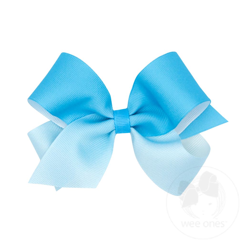 Medium Grosgrain Ombre Color-block Print Girls Hair Bow - NEW MYSTIC BLUE