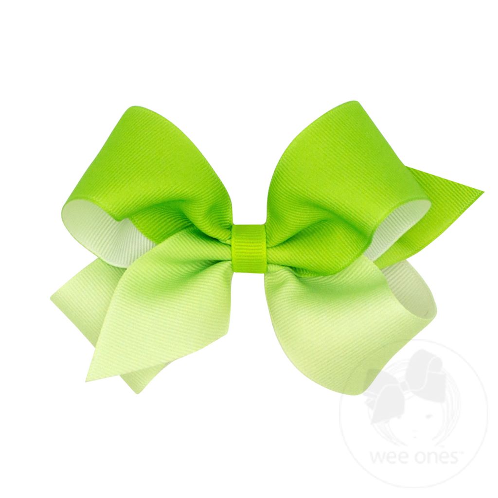 Medium Grosgrain Ombre Color-block Print Girls Hair Bow - NEW CHARTREUSE