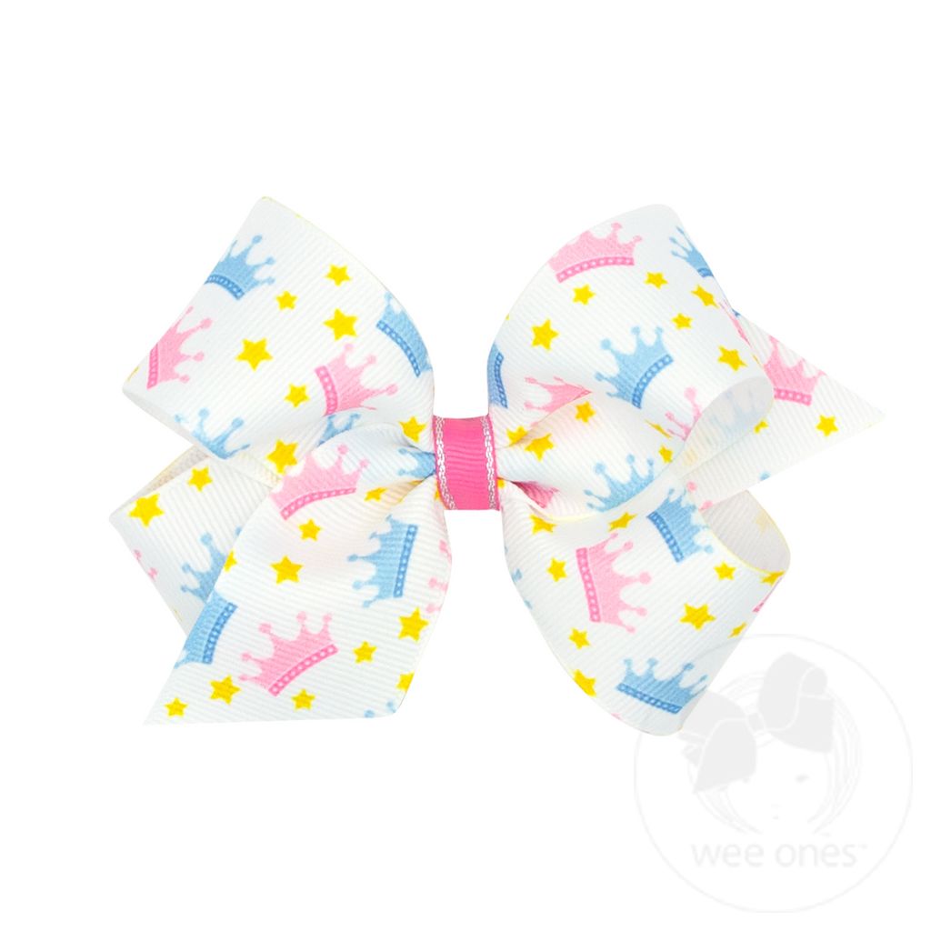 Medium Grosgrain Princess-themed and Dance Printed Girls Hair Bows - CROWN