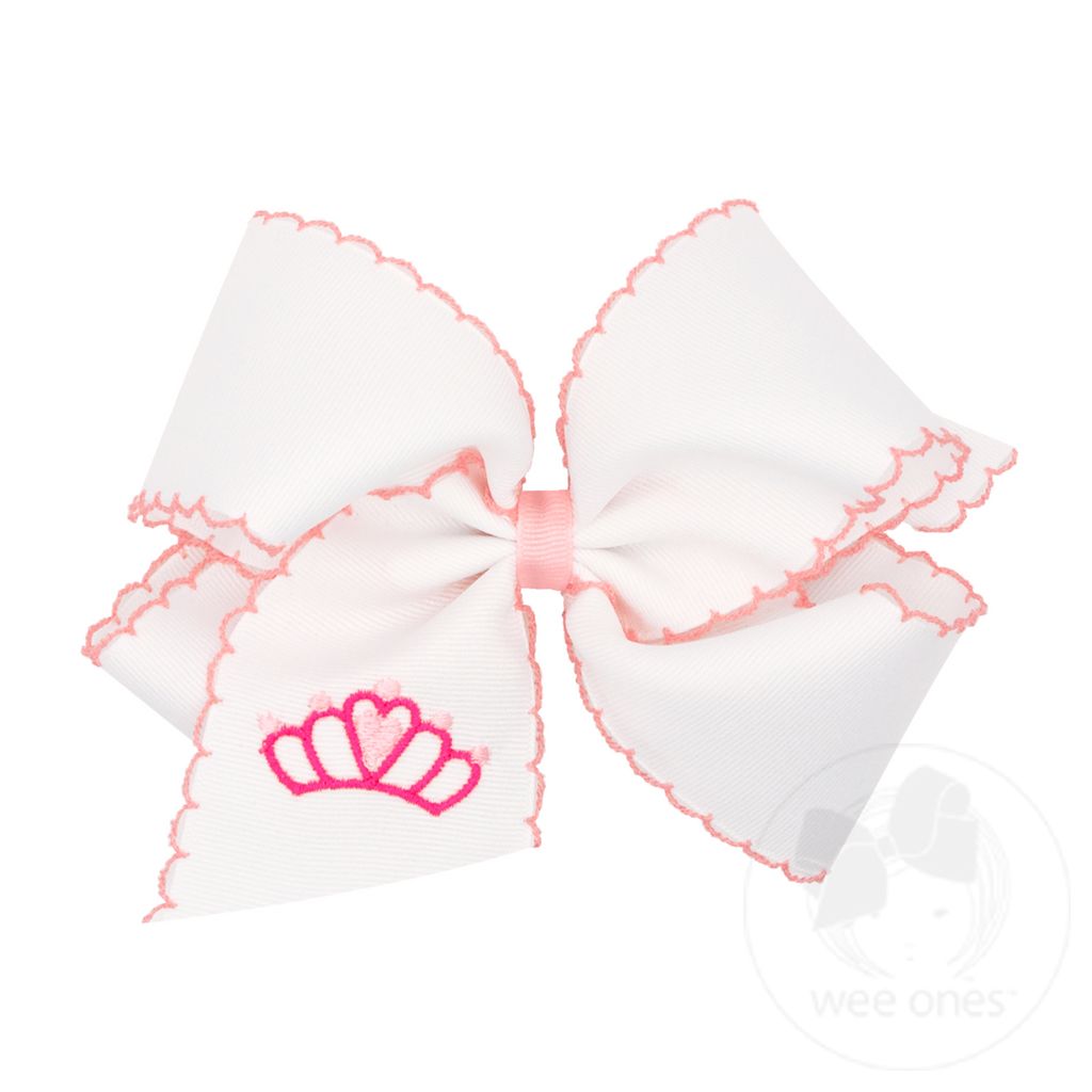 King Grosgrain Moonstitch Embroidered Crown Girls Hair Bow - CROWN