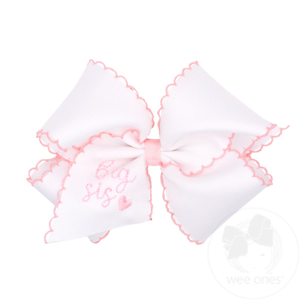 Small King Girls Hair Bow with Moonstitch Trim and Big Sis Embroidered On The Tail - BIG