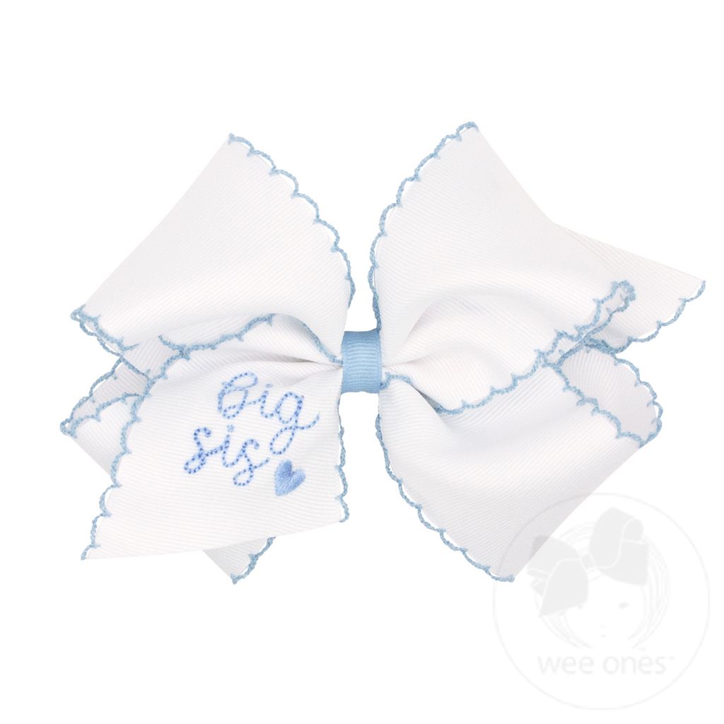 Small King Girls Hair Bow with Moonstitch Trim and Big Sis Embroidered On The Tail - BIG