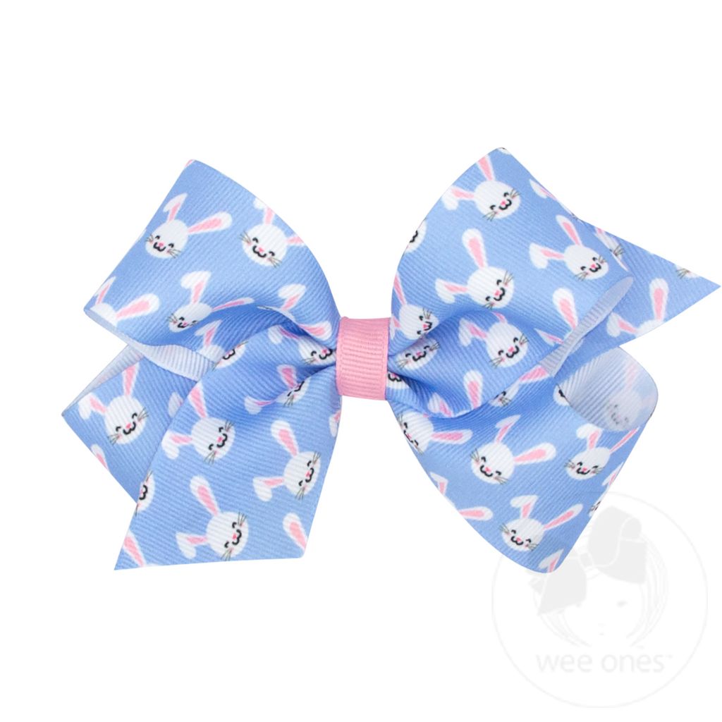 Medium Grosgrain Easter-themed Print Girls Hair Bow - BUNNY