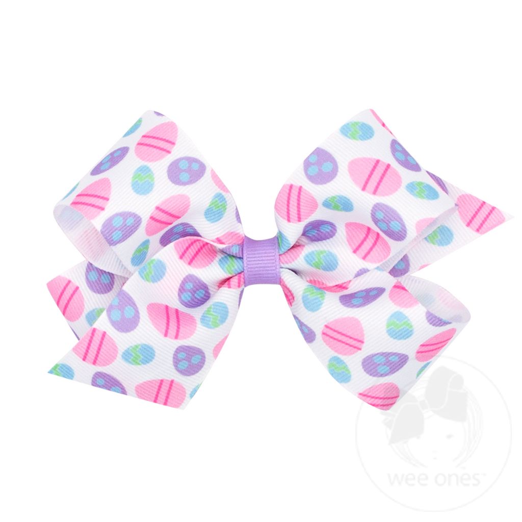 Medium Grosgrain Easter-themed Print Girls Hair Bow - EGGS