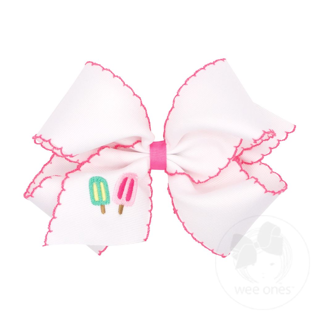 King Grosgrain Hair Bow with Moonstitch Edge and Summer-themed Embroidery - POPSICLE