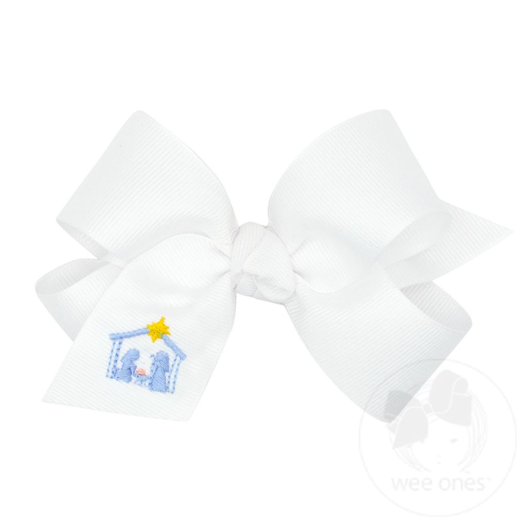 Medium Grosgrain Hair Bow with Angel Embroidery and Matching knot Wrap - NATIVITY