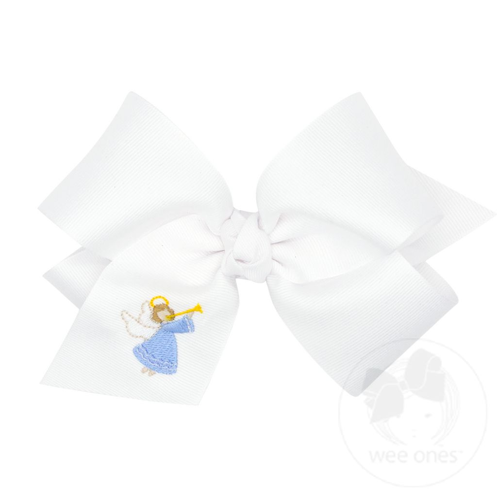 King Grosgrain Hair Bow with Angel Embroidery and Matching knot Wrap - ANGEL