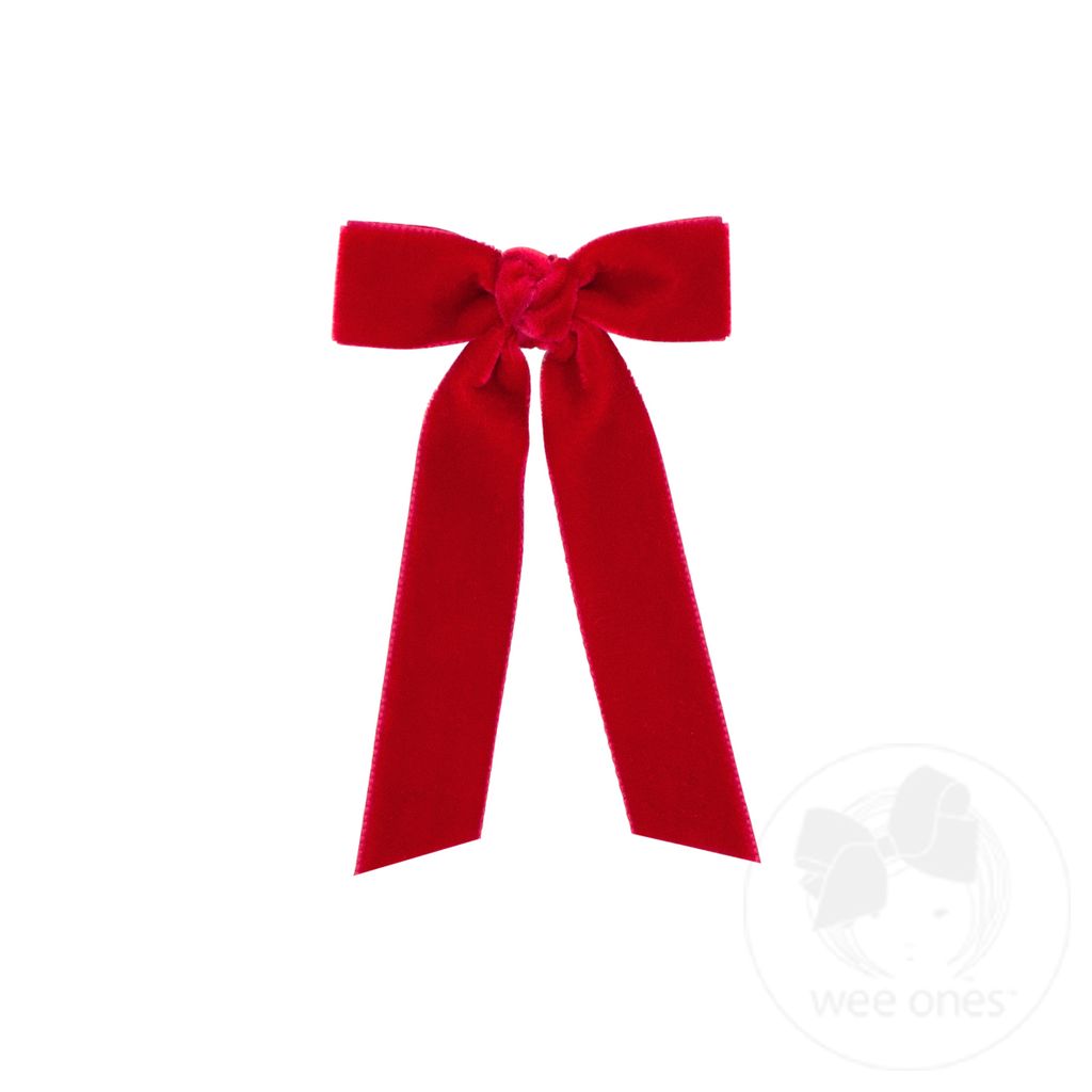 Tiny Velvet Bowtie with Knot Wrap and Streamer Tails - RED