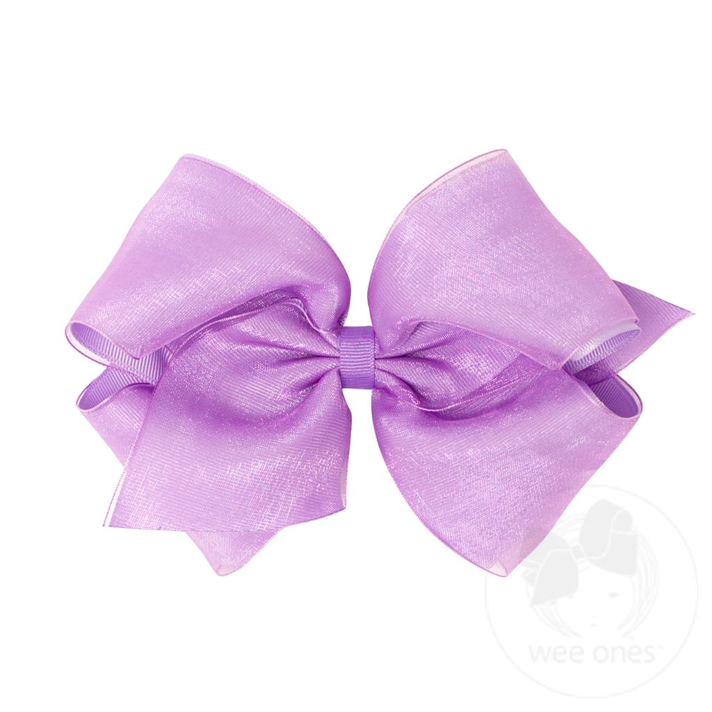 King Grosgrain With Organza Overlay Girls Hair Bow - LAVENDER