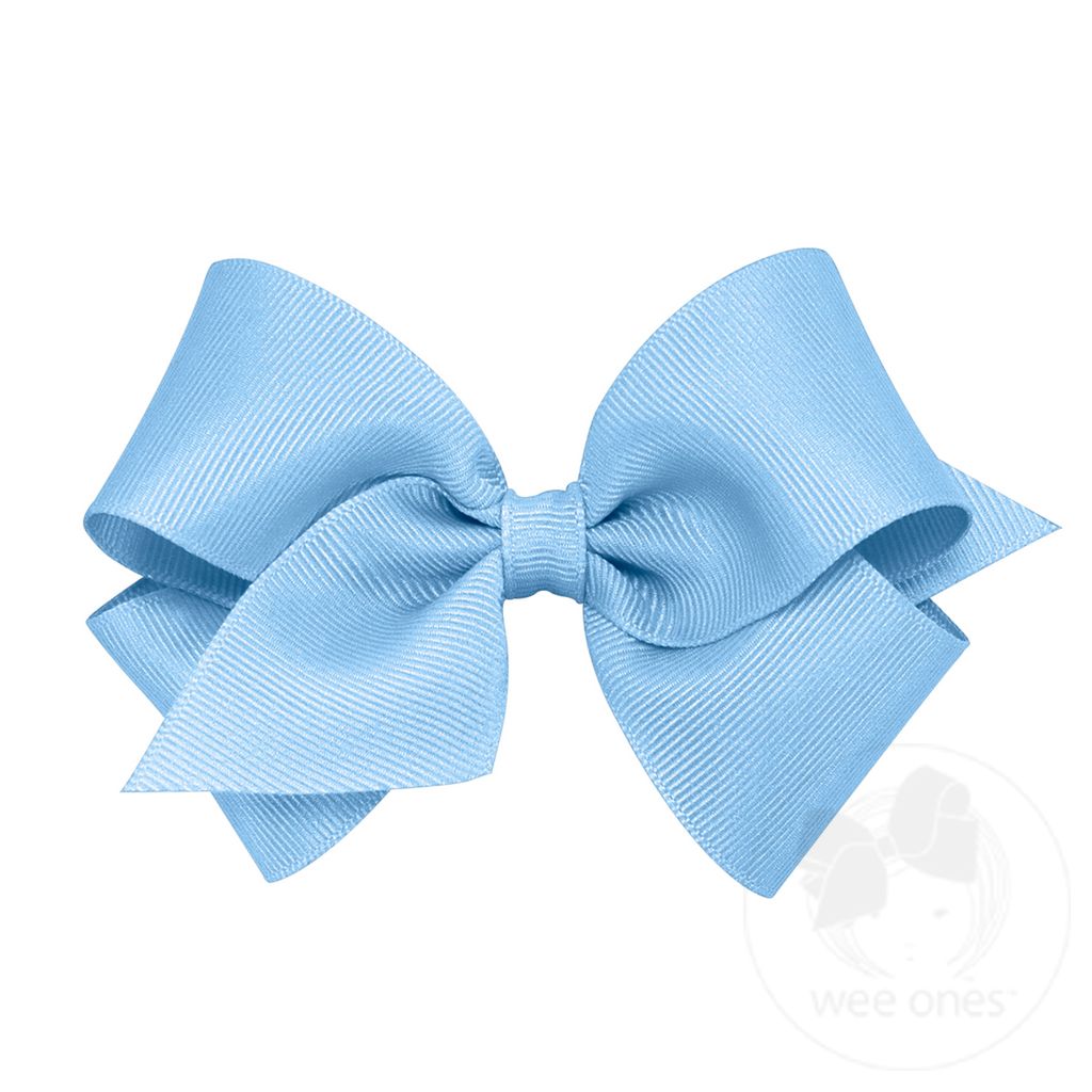 Small Classic Grosgrain Girls Hair Bow (Plain Wrap) - BLUE