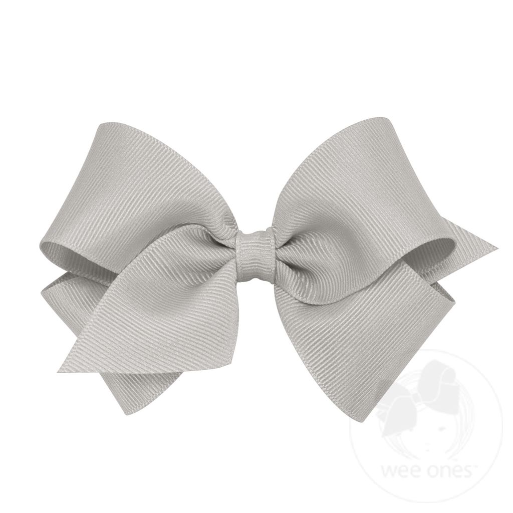 Small Classic Grosgrain Girls Hair Bow (Plain Wrap) - SHELL GRAY