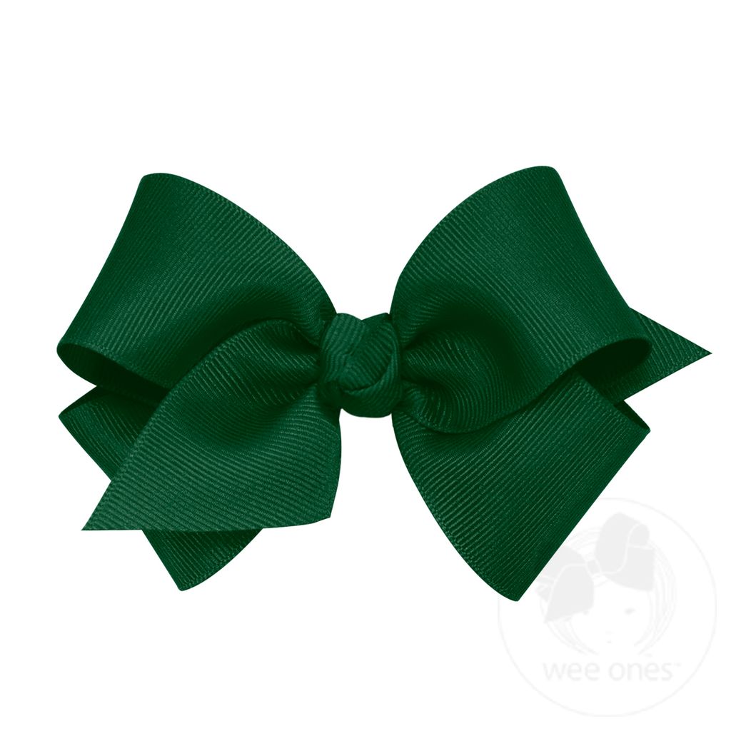Small Classic Grosgrain Girls Hair Bow (Knot Wrap) - FOREST GREEN