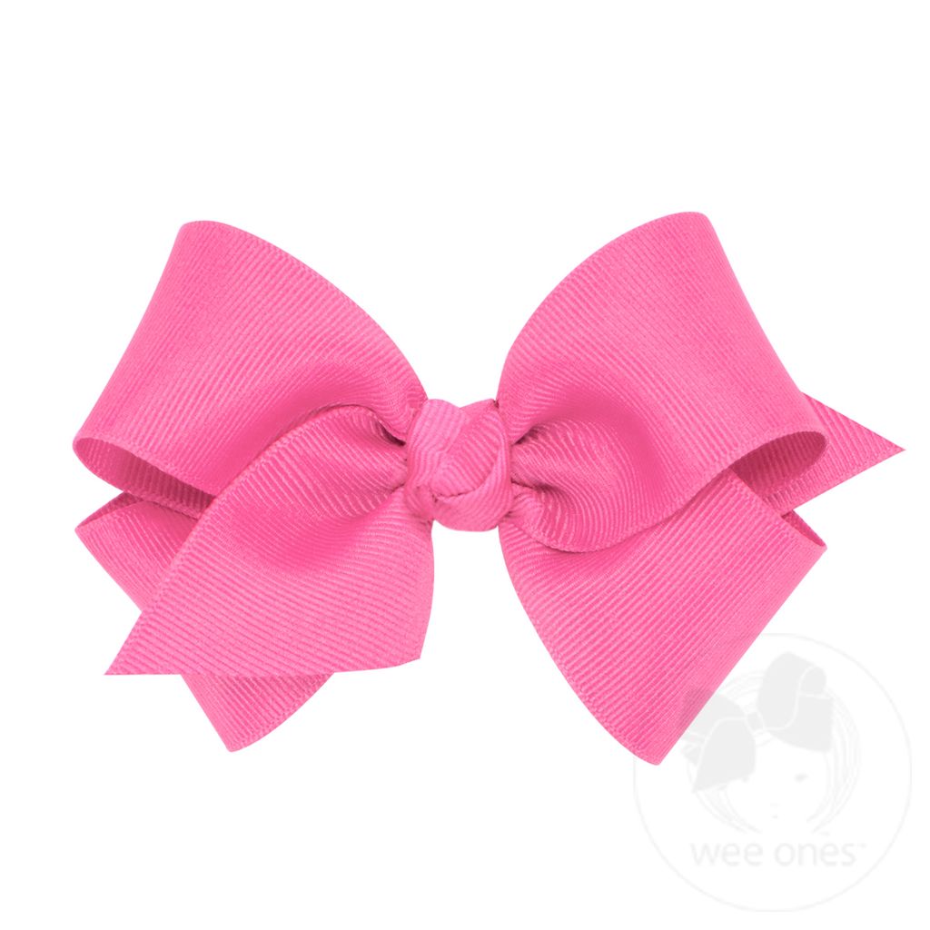 Small Classic Grosgrain Girls Hair Bow (Knot Wrap) - HOT PINK