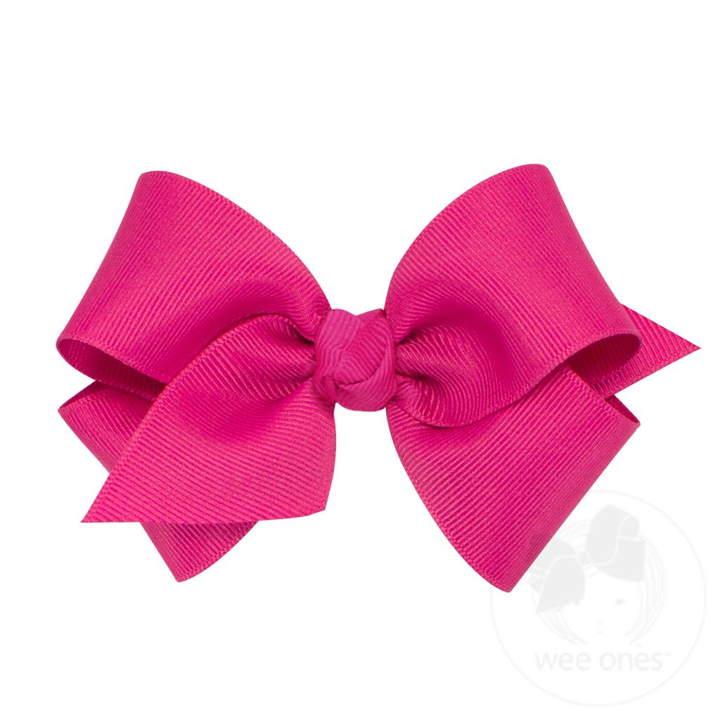 Small Classic Grosgrain Girls Hair Bow (Knot Wrap) - SHOCKING PINK