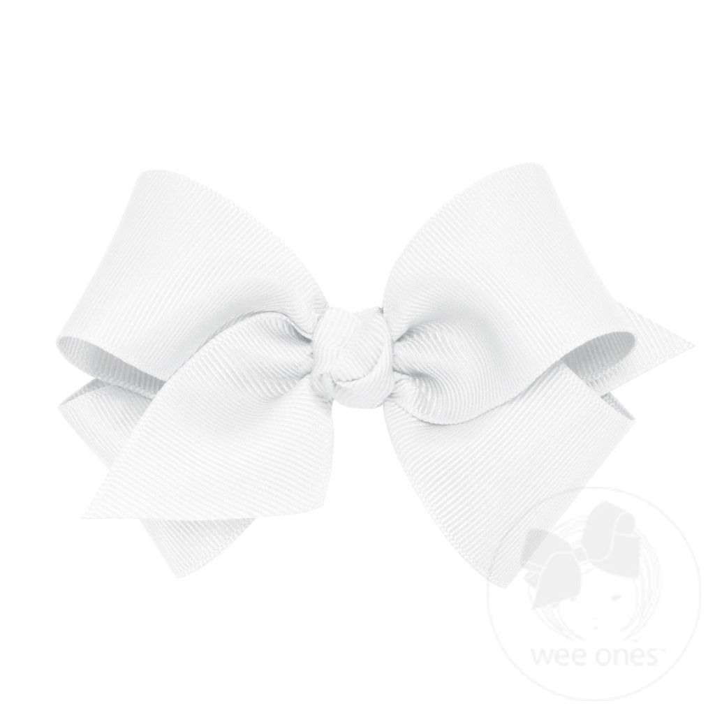 Small Classic Grosgrain Girls Hair Bow (Knot Wrap) - WHITE