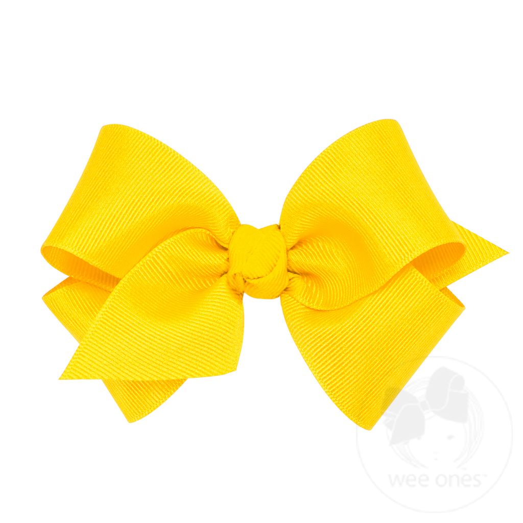 Small Classic Grosgrain Girls Hair Bow (Knot Wrap) - YELLOW
