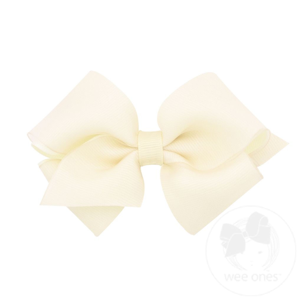Extra Small Grosgrain with Organza Overlay Girls Hair Bow - OFF WHITE