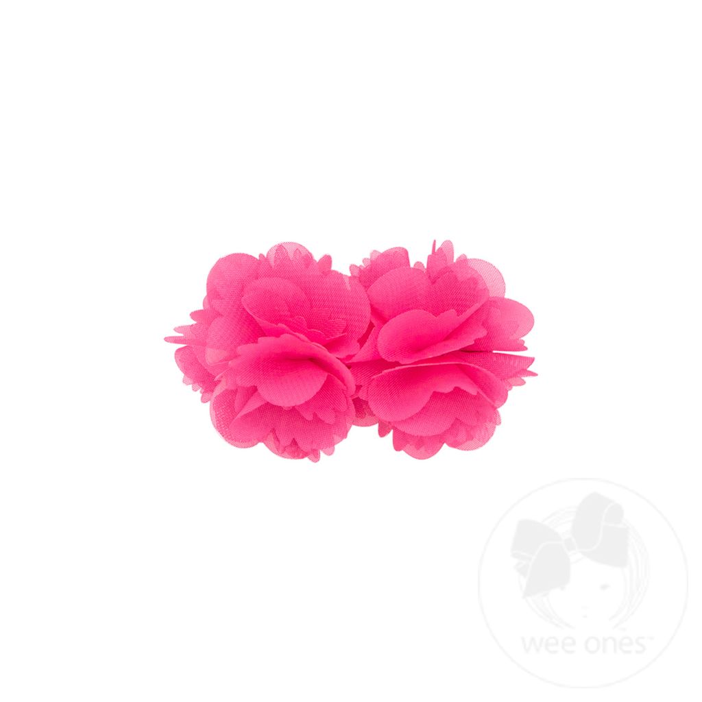 Small Double Chiffon Flower Hair Clip - SHOCKING PINK