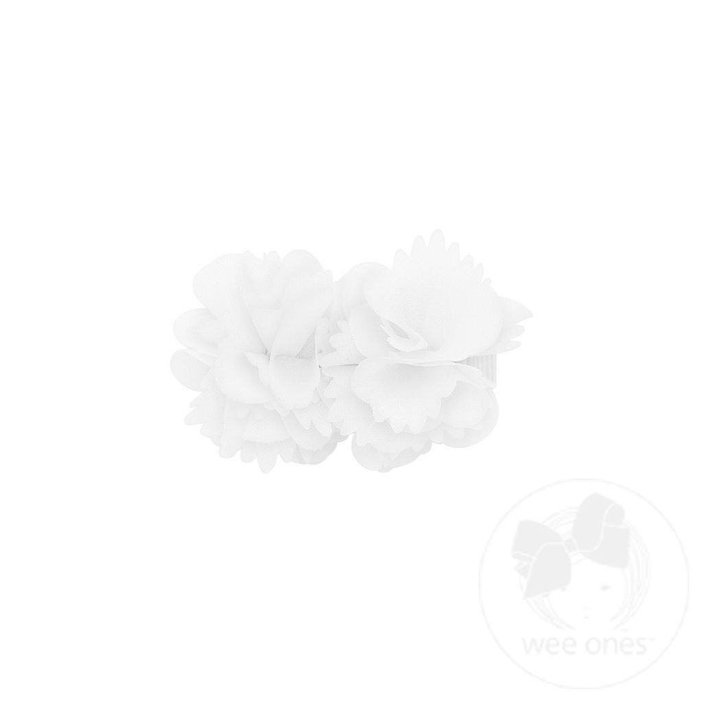Small Double Chiffon Flower Hair Clip - WHITE