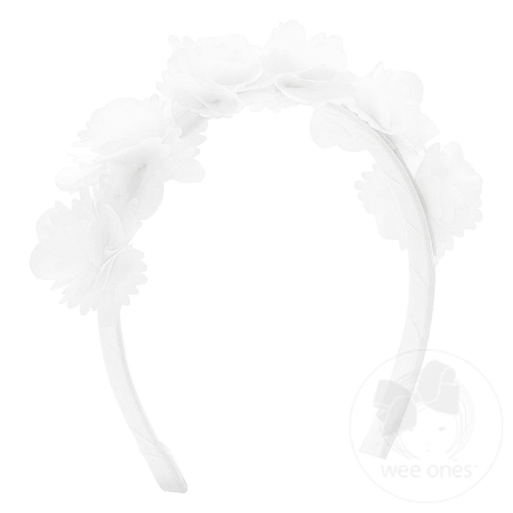 Chiffon Flower Girls Headband - WHITE