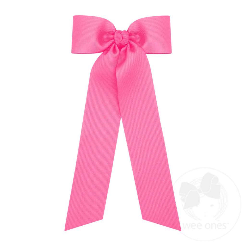 Medium Grosgrain Hair Bowtie with Knot Wrap and Streamer Tails - HOT PINK