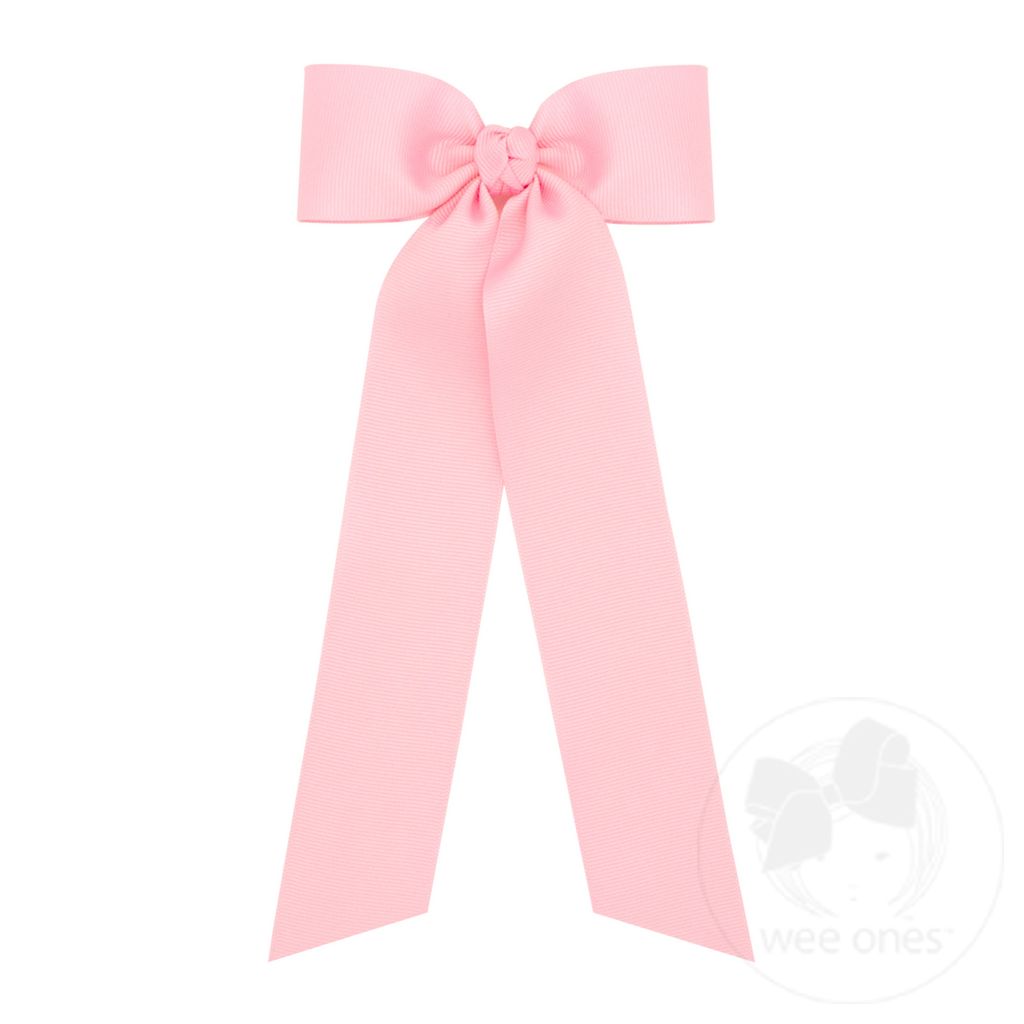 Medium Grosgrain Hair Bowtie with Knot Wrap and Streamer Tails - LT PINK