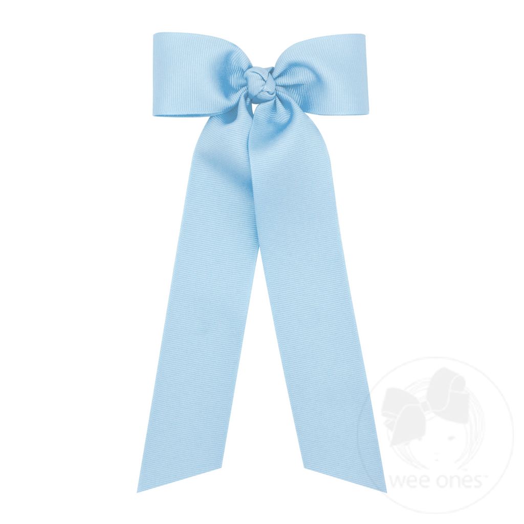 Medium Grosgrain Hair Bowtie with Knot Wrap and Streamer Tails - MILLENNIUM BLUE